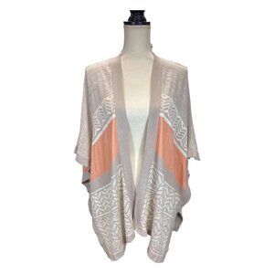 Say What Juniors L Aztec Poncho Cardigan Sleeveless Creams Orange‎ Chevron